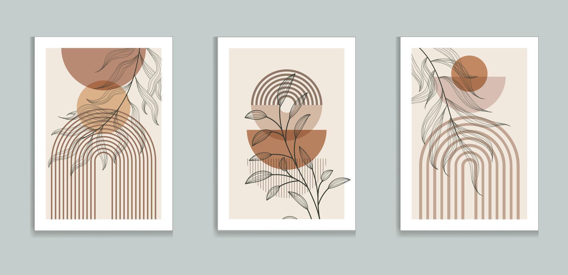 Contemporary abstract retro art plant poster. Design for social media, wallpapers, postcards, prints, romance. vector