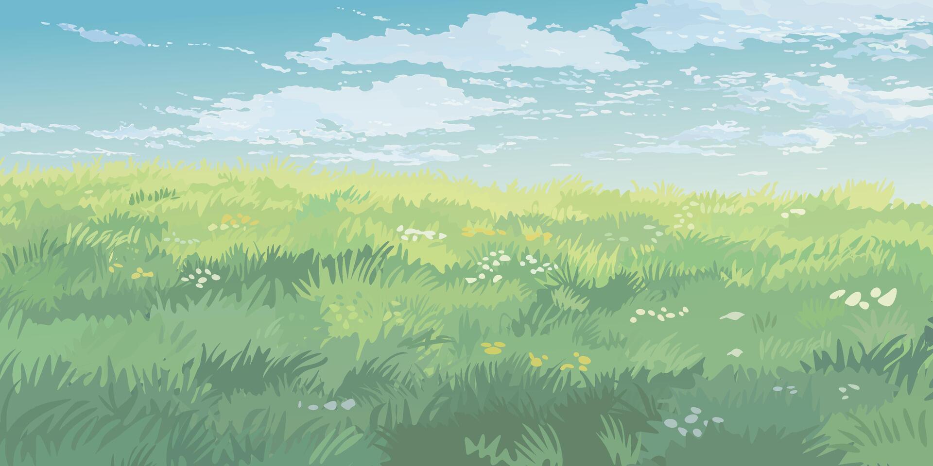 Nature landscape spring season with blue sky background graphic illustration. Pastel environment concept template. vector