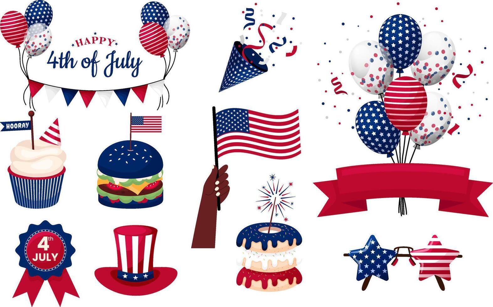 Independence day, 4th of july of United State holiday element set vector