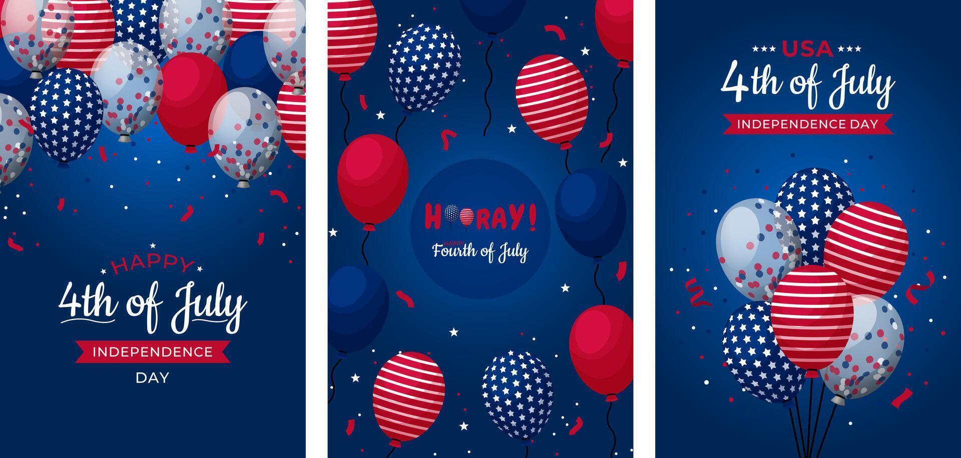 4th of July Independence Day of USA greeting poster set vector