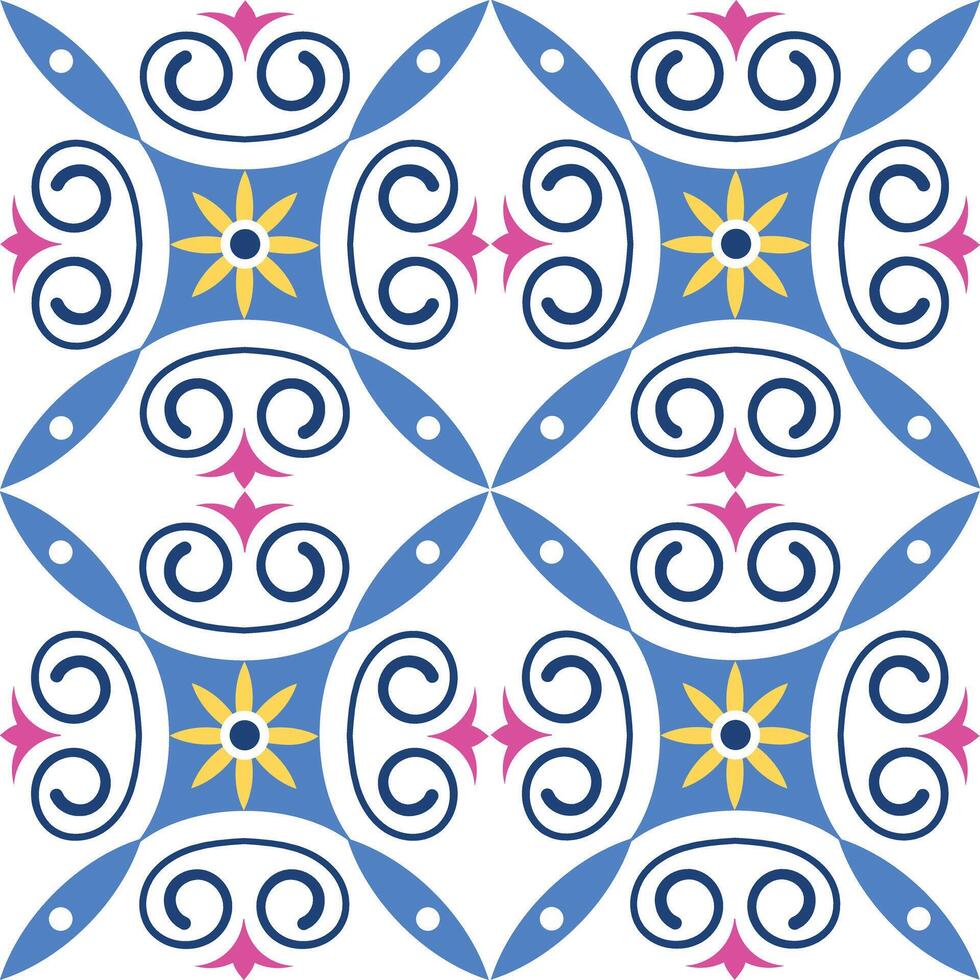 Decorative Geometric Tile with Floral and Scroll Elements vector