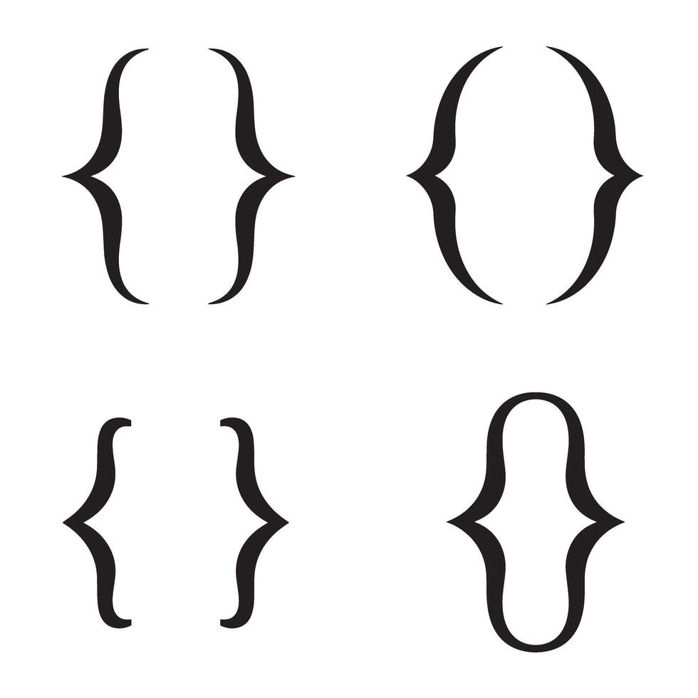 Set of four elegant black silhouette curly brackets isolated on white background for decorative design elements vector