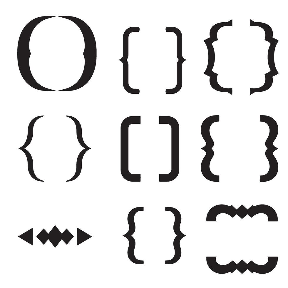 Diverse collection of brackets and formatting symbols in a clean silhouette design perfect for graphic applications vector