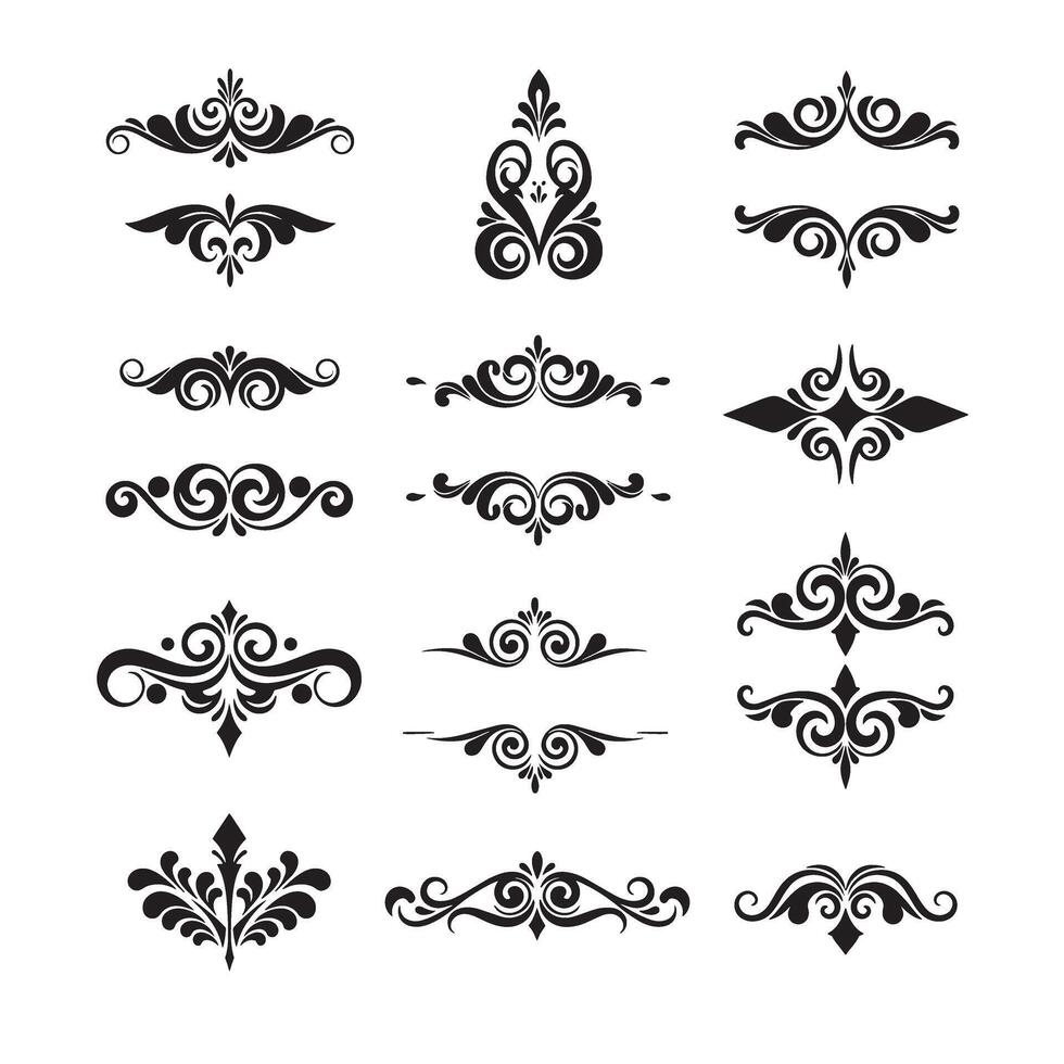 Elegant decorative silhouette design elements with flourishes and swirls in classic vintage style suitable for ornamentation vector