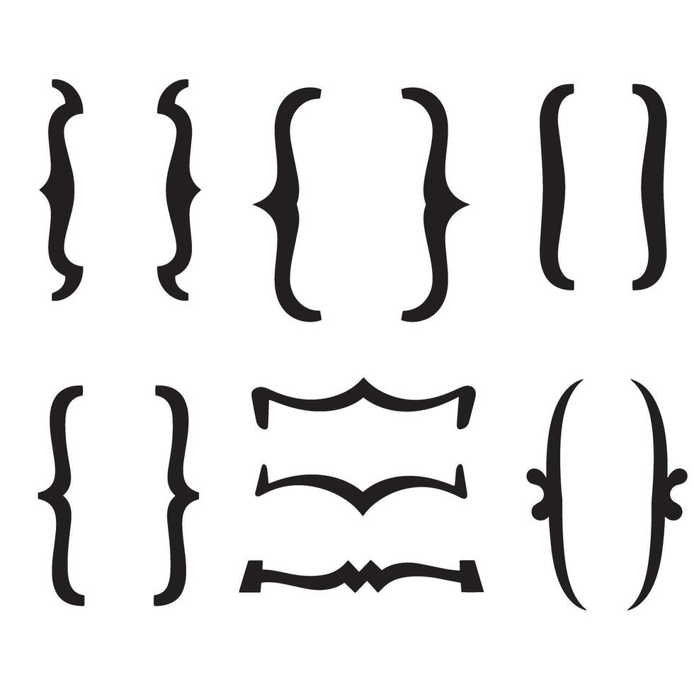 Collection of elegant and decorative brackets and curly braces in a simple silhouette design for creative projects vector