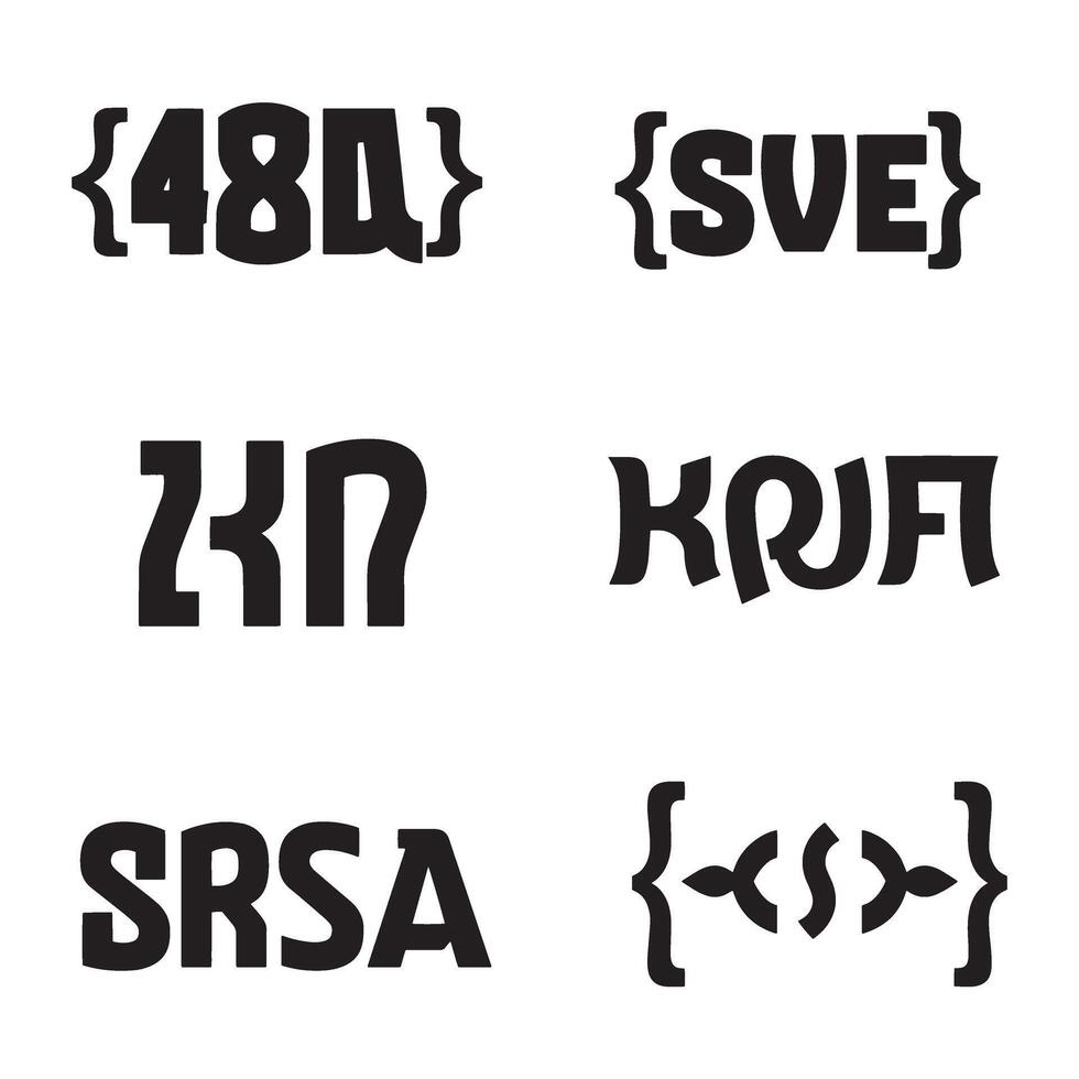Bold silhouettes of different letterforms and abstract symbols in striking black isolated on white background vector