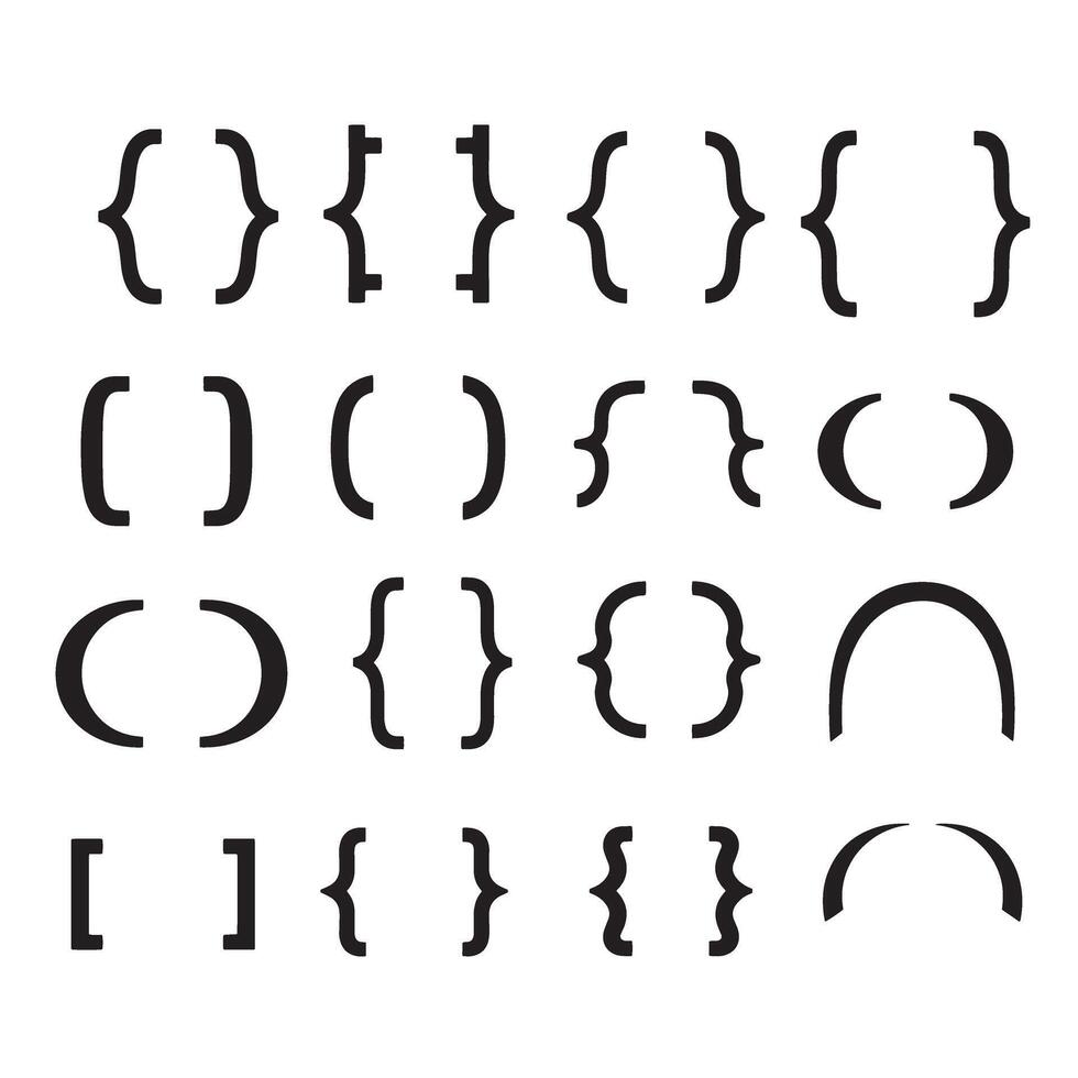 Assortment of bracket shapes and symbols representing different mathematical and coding elements in a simple silhouette vector