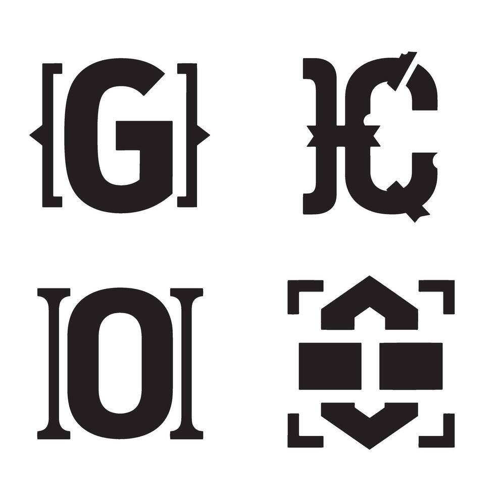 Bold black and white silhouettes of geometric letter shapes for graphic design and visual communication projects vector