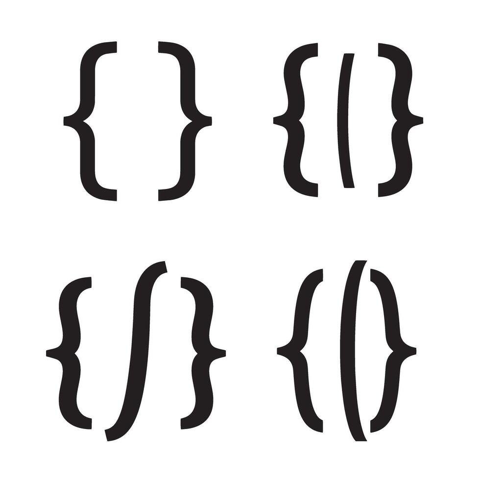 Abstract set of four variations on brackets symbols showing different designs for code or design vector