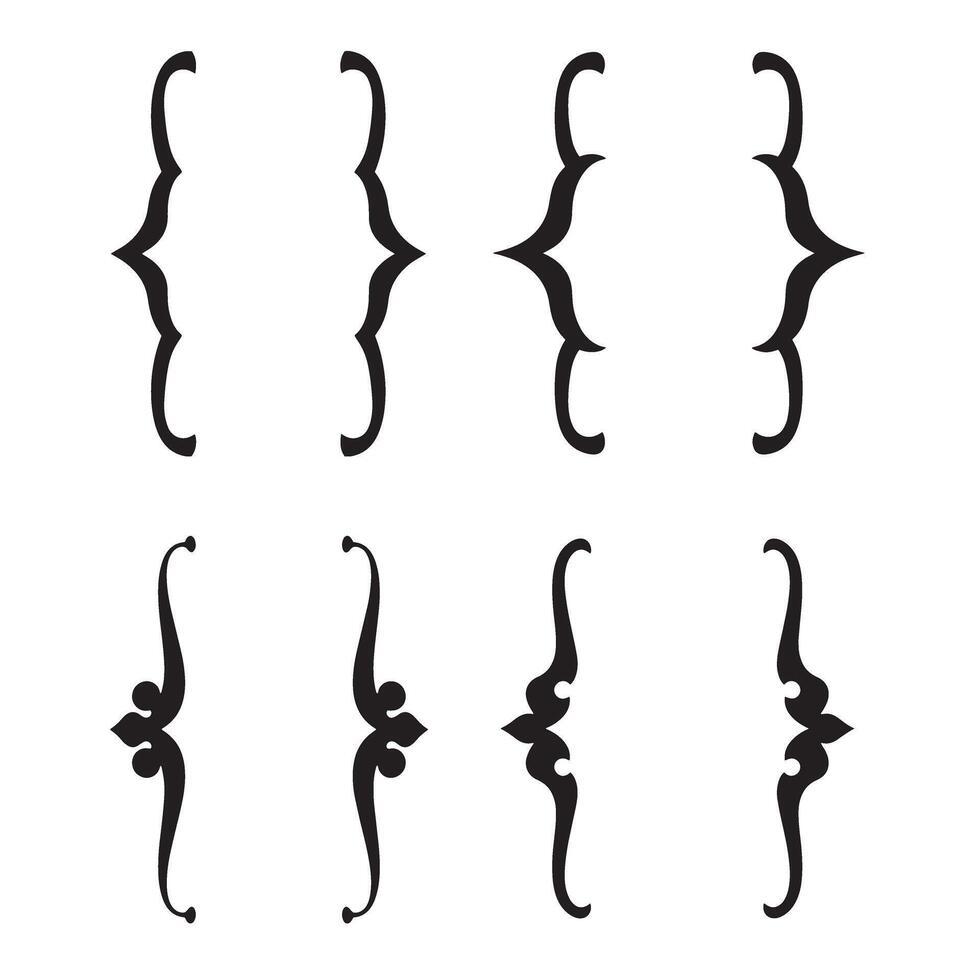 Elegant black silhouette decorative brackets and curly braces for design elements and artistic projects isolated on white vector