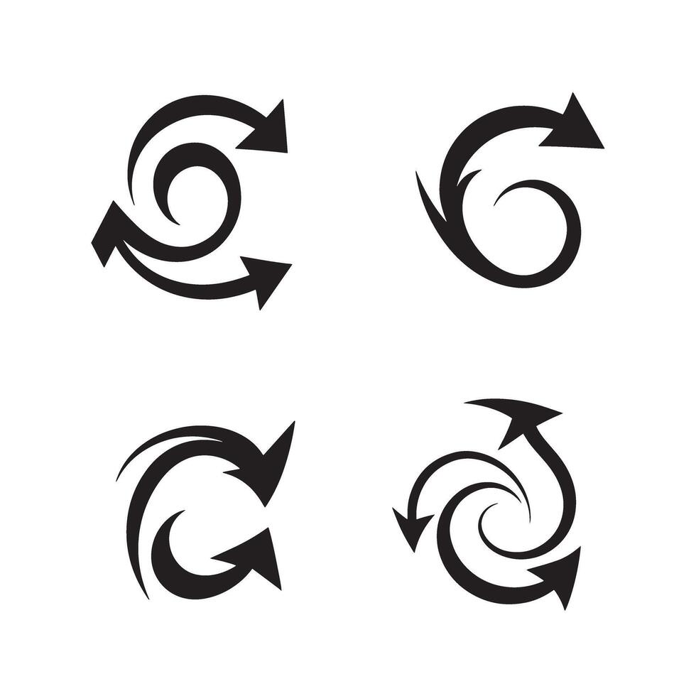 Four abstract black silhouette arrows in diverse curved and swirling styles arranged on a white background vector