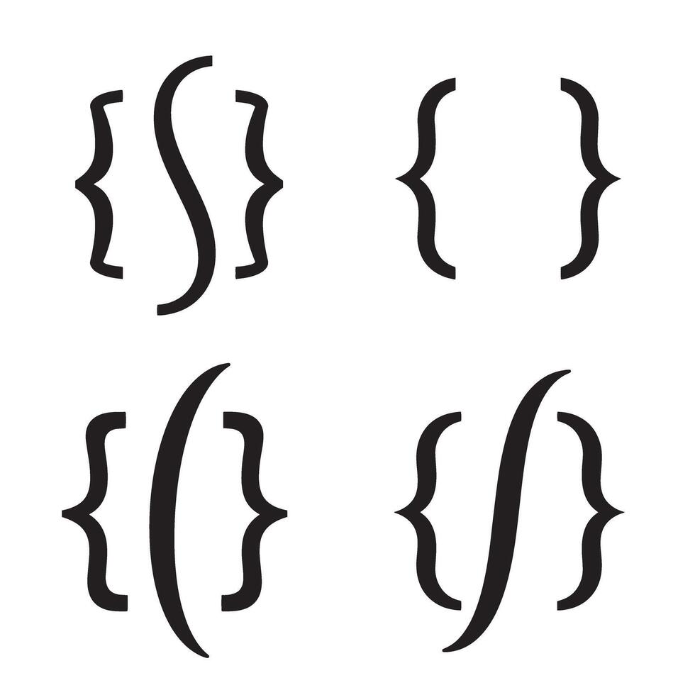 Black and white stylized curly brace shapes arranged in a four square pattern perfect for design and graphic elements vector