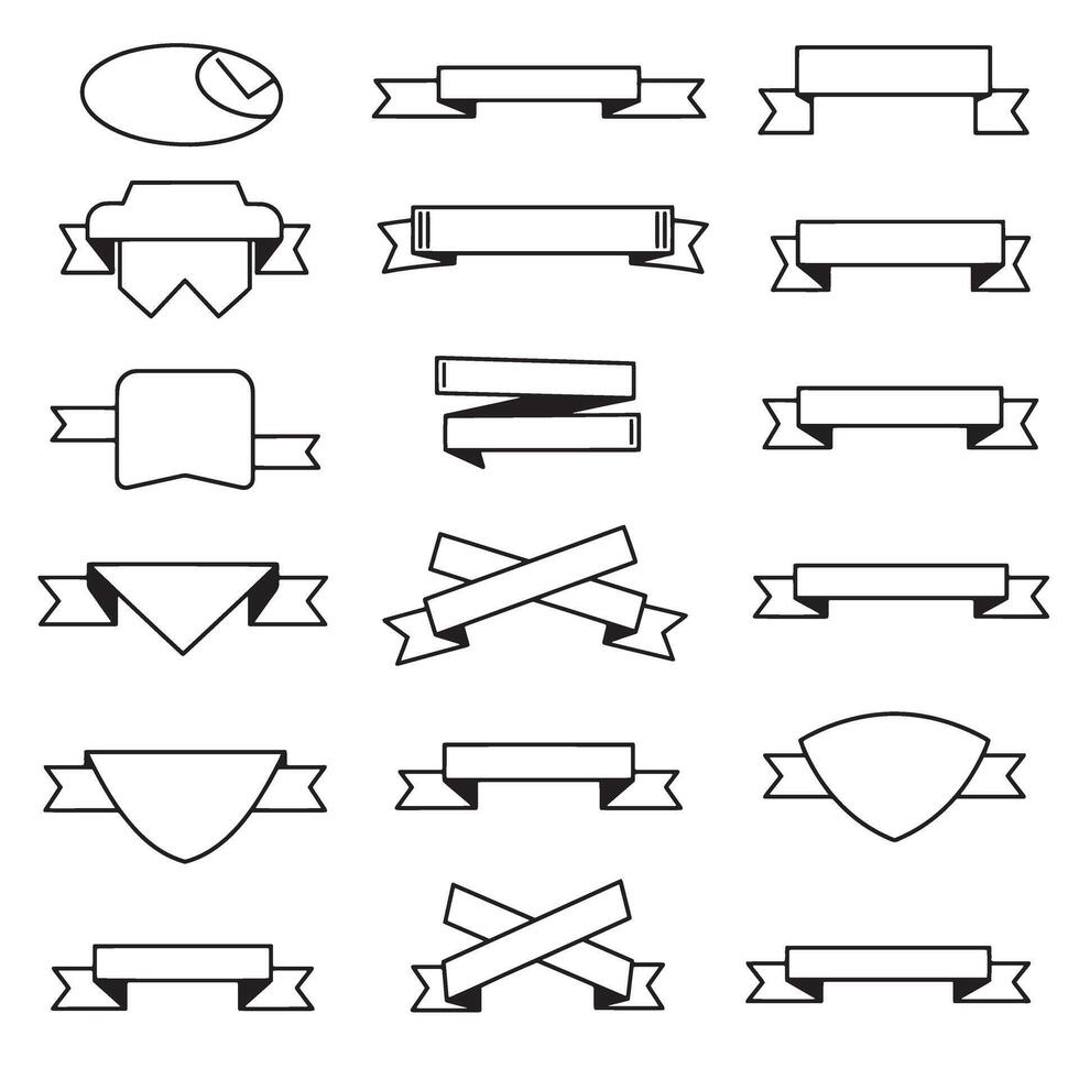 illustrations of diverse black and white ribbon banners emphasizing elegance and silhouette aesthetics for graphic design vector