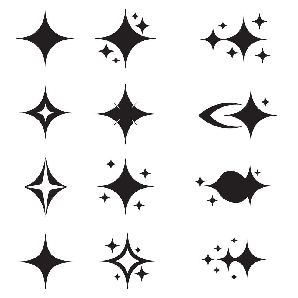 Collection of various stylized starburst silhouettes with different shapes for design and decorative purposes on a white background vector