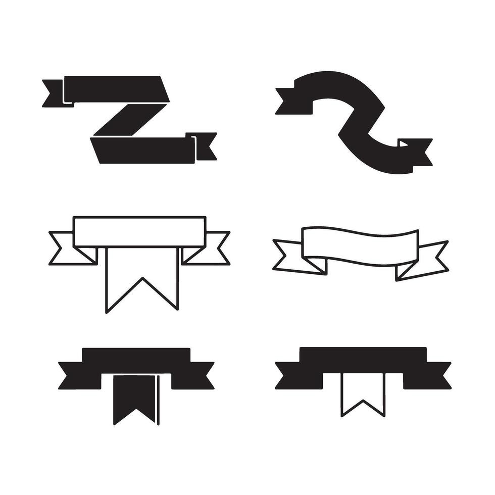 Collection of diverse silhouette ribbon banners and decorative elements in various shapes for design purposes vector