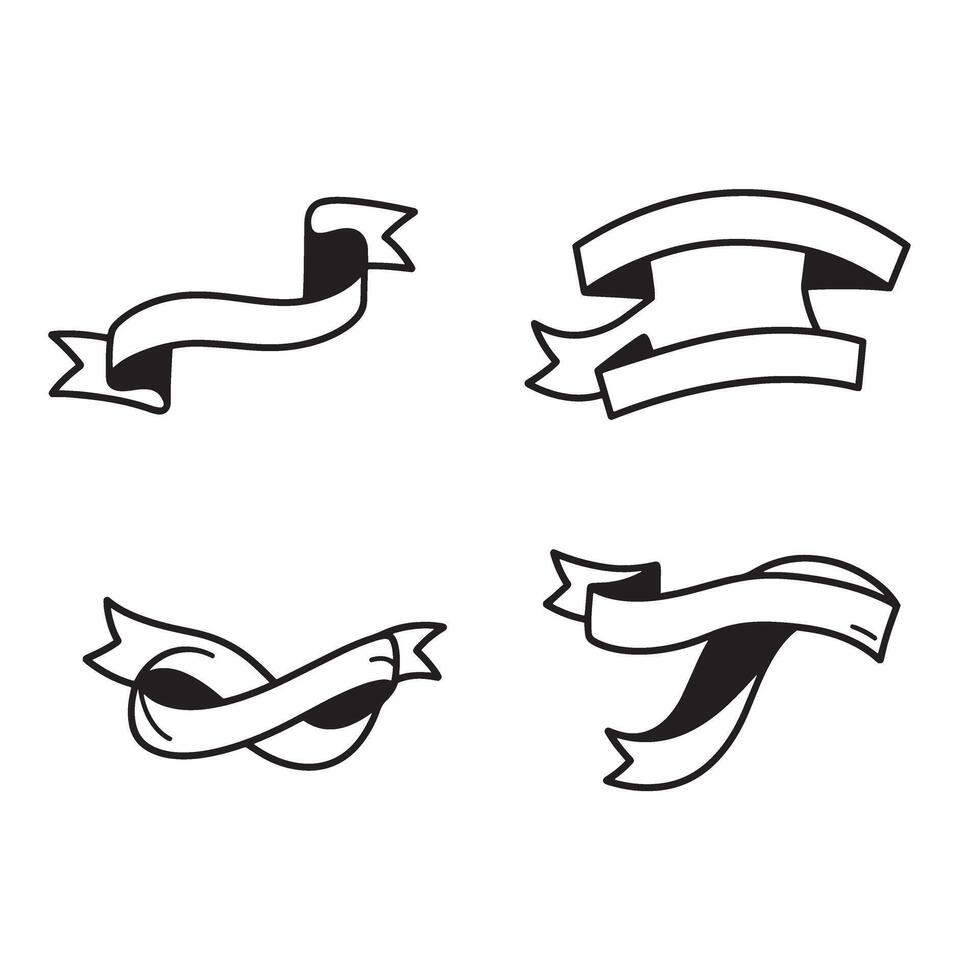 Collection of four ribbons in a simple outline style suitable for decorative elements and design vector