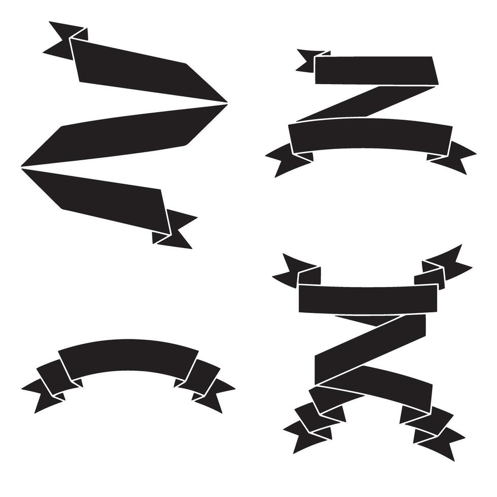 Collection of elegant black silhouette ribbons and banners in various shapes perfect for design and decoration vector