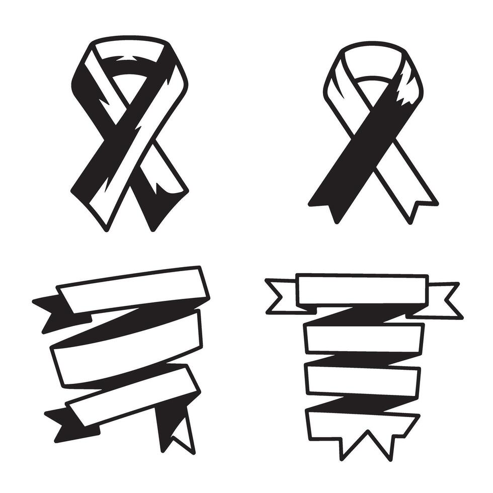 A collection of elegant black and white silhouette ribbons and banners offering versatile design elements for various creative projects vector