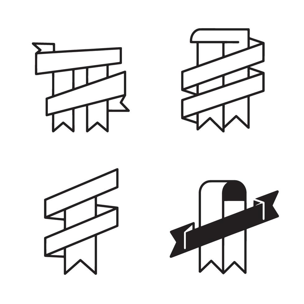 Four different silhouette banner icons in black and white designed with artistic ribbons and simple clean lines vector