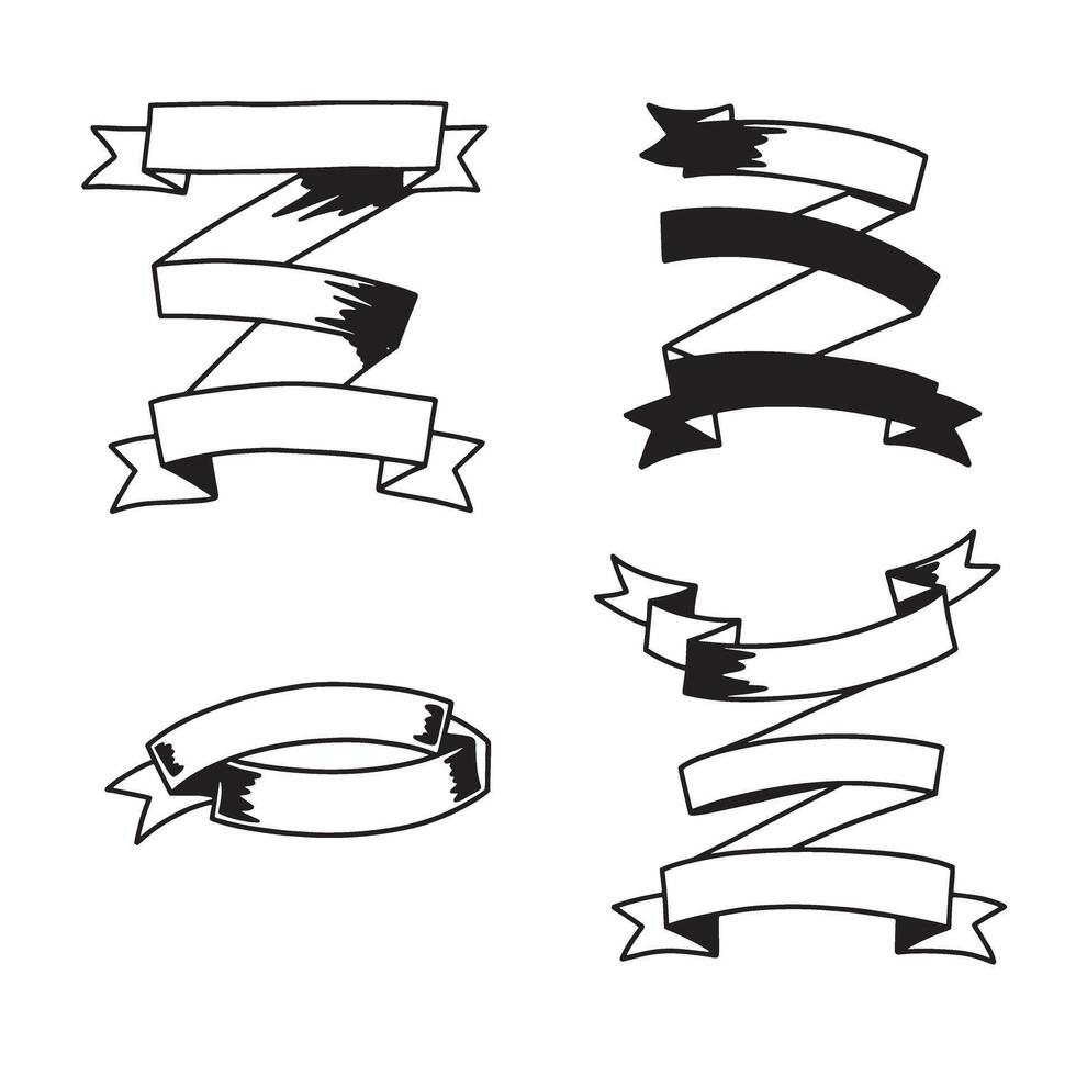 Hand drawn doodle style banners collection in black and white with isolated design elements for use in various projects vector