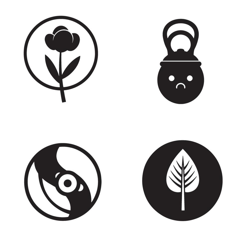 Four isolated black and white icons representing nature ecology balance and the concept of design vector