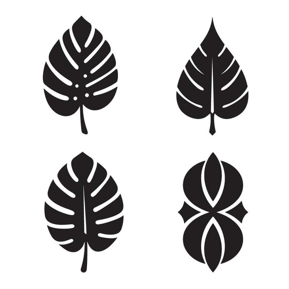 A collection of stylish black and white leaf silhouettes showcasing tropical floral elements for elegant designs and backgrounds vector