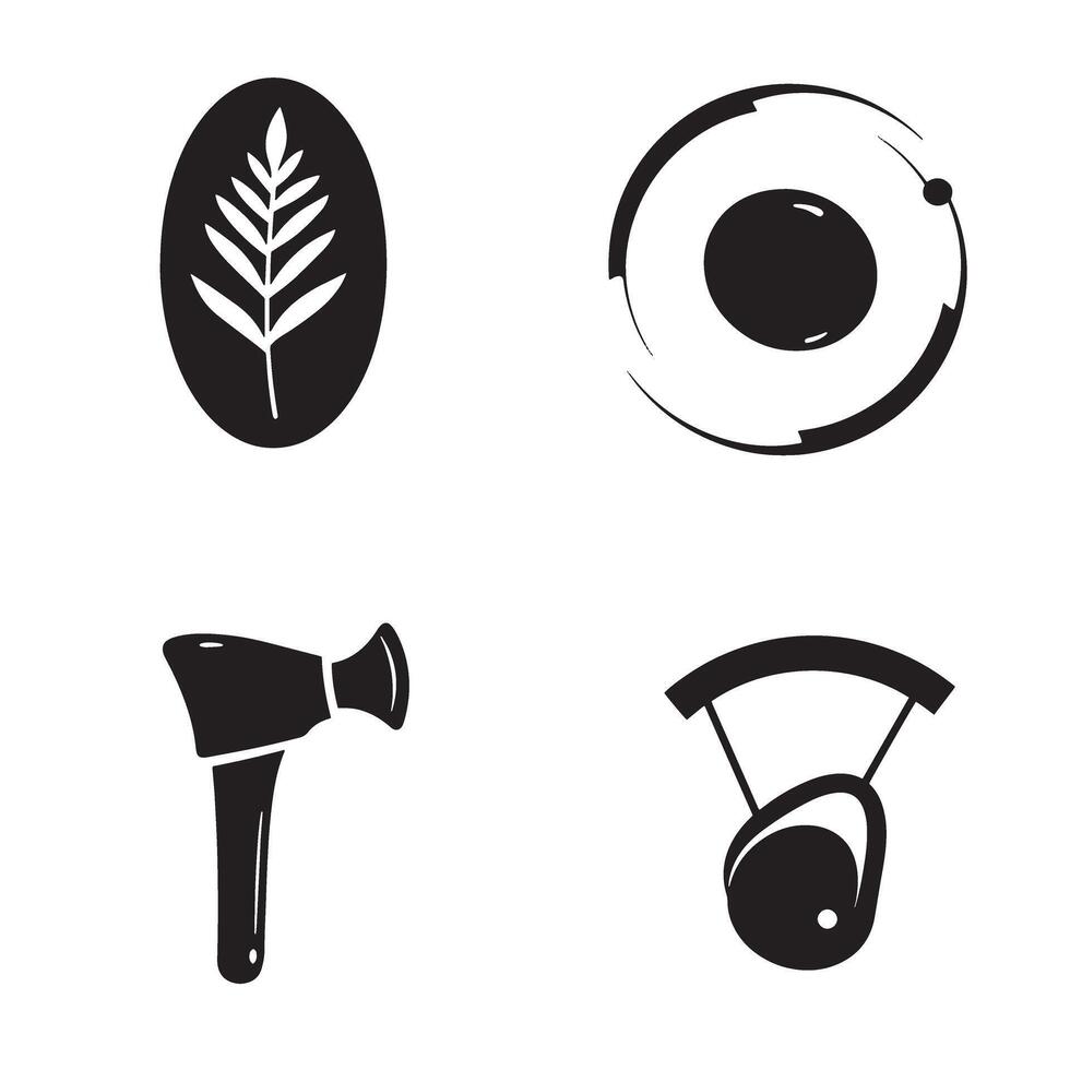 Simple minimalist black icons representing various concepts including nature technology tools and concepts in a white background vector