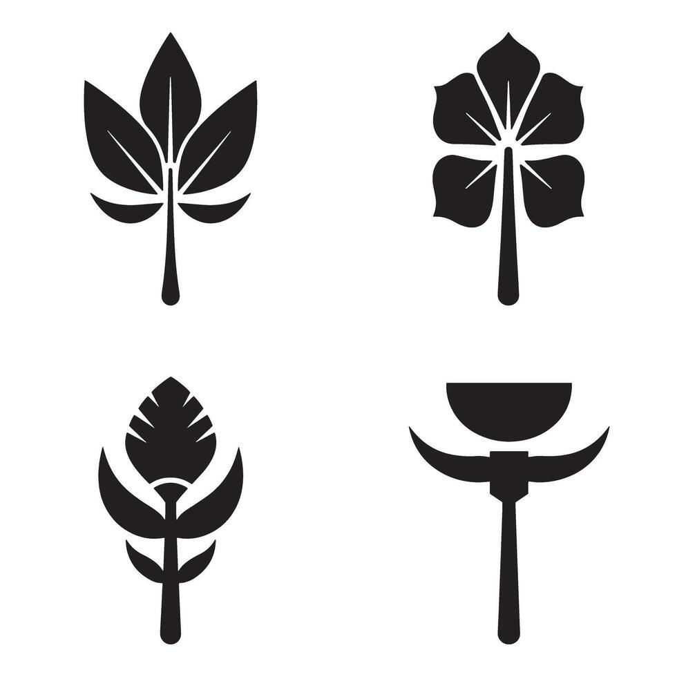 illustrations of four different black leaf and floral elements each isolated on a white background for design templates vector