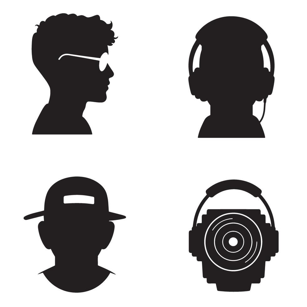 Artistic depiction of diverse people and objects rendered in a sleek and minimalist silhouette style for illustrative purposes. vector