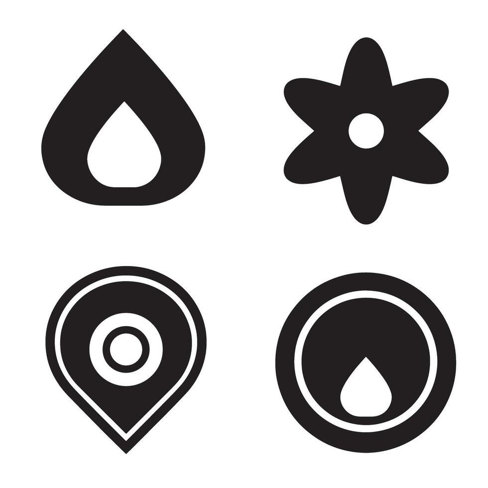 Collection of stylish black and white minimalist icons of drops flowers and location symbols vector
