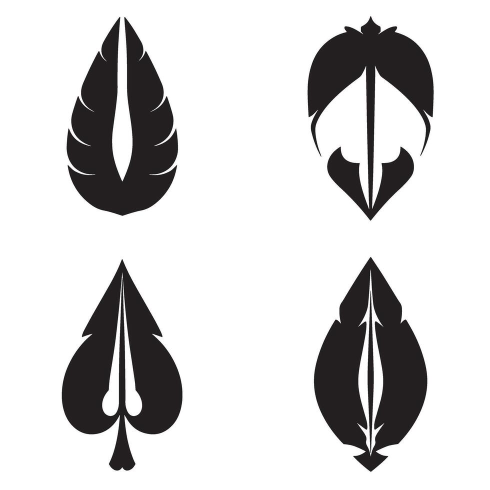 Black and white ornamental leaf shapes and graphic design elements isolated on white background vector