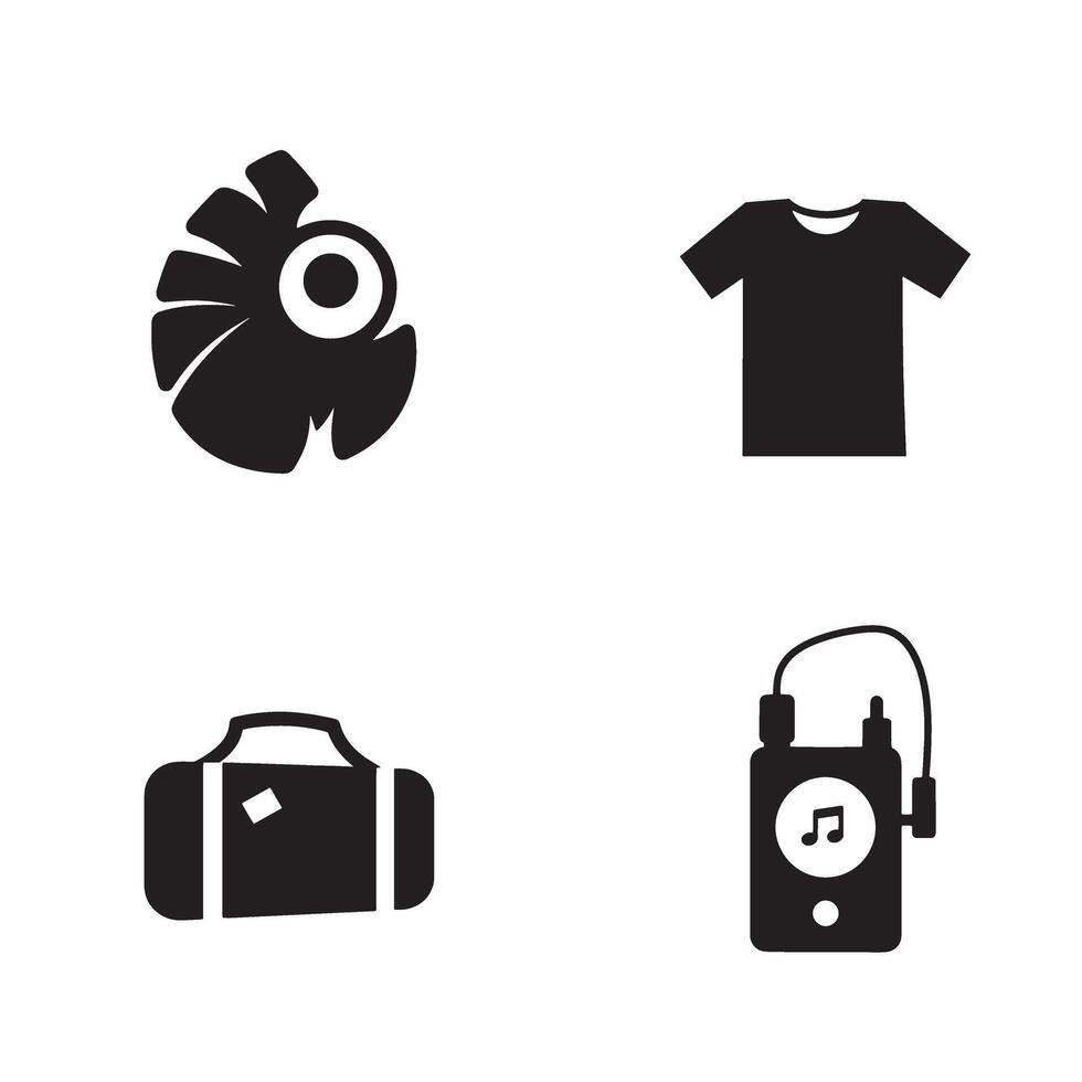 Black and white icons representing different objects and activities like music travel and fashion on a white background vector