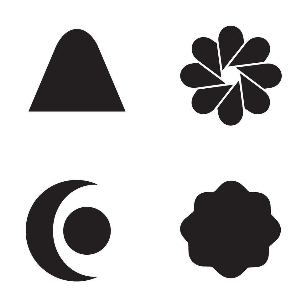 Abstract black shapes on white background representing geometric forms and design elements for various visual applications vector