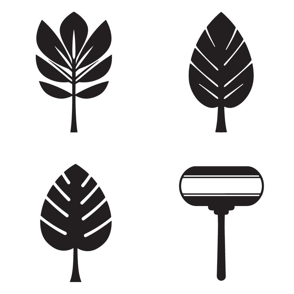 Black and white silhouettes of leafy plants and a razor graphic perfect for design and branding projects vector