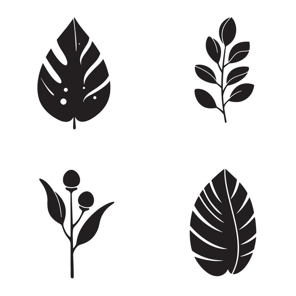 Simple and elegant black and white botanical leaf silhouettes on a clean white background for decorative designs vector