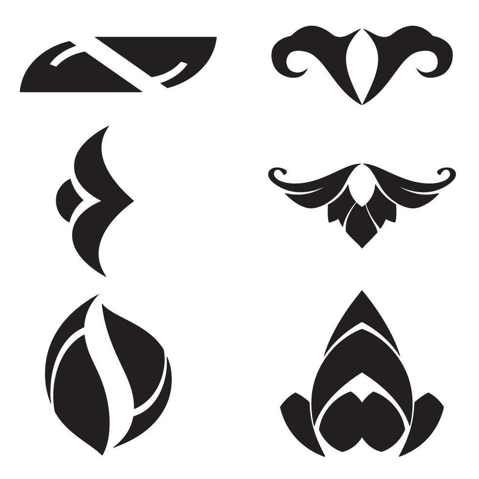 Elegant black decorative elements collection of floral and abstract design motifs on a clean white background. vector