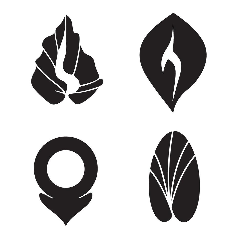 A minimalist collection of abstract botanical illustrations comprising of stylized leaf and plant elements in bold black and white designs. vector