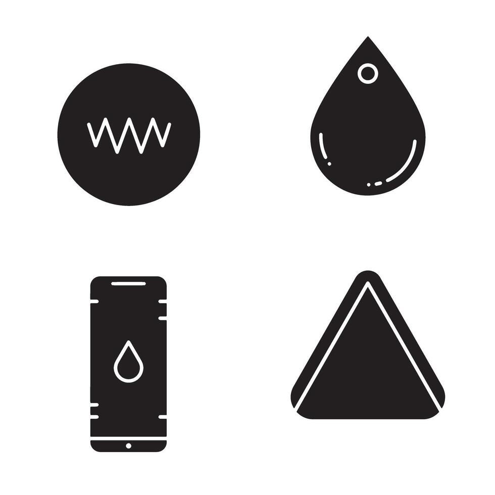 Black and white graphic design elements including a circle drop smartphone and triangle vector