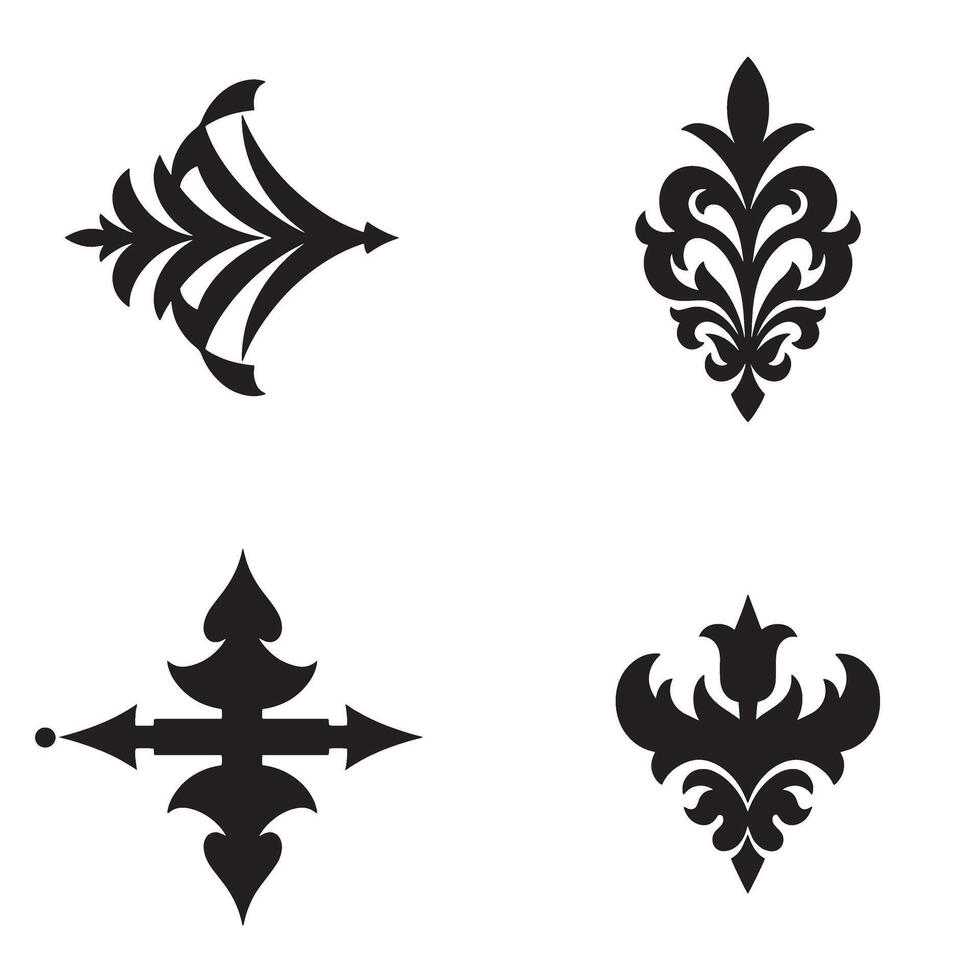 Four elegant ornamental decorative design elements in black featuring swirls and floral patterns on a white background vector