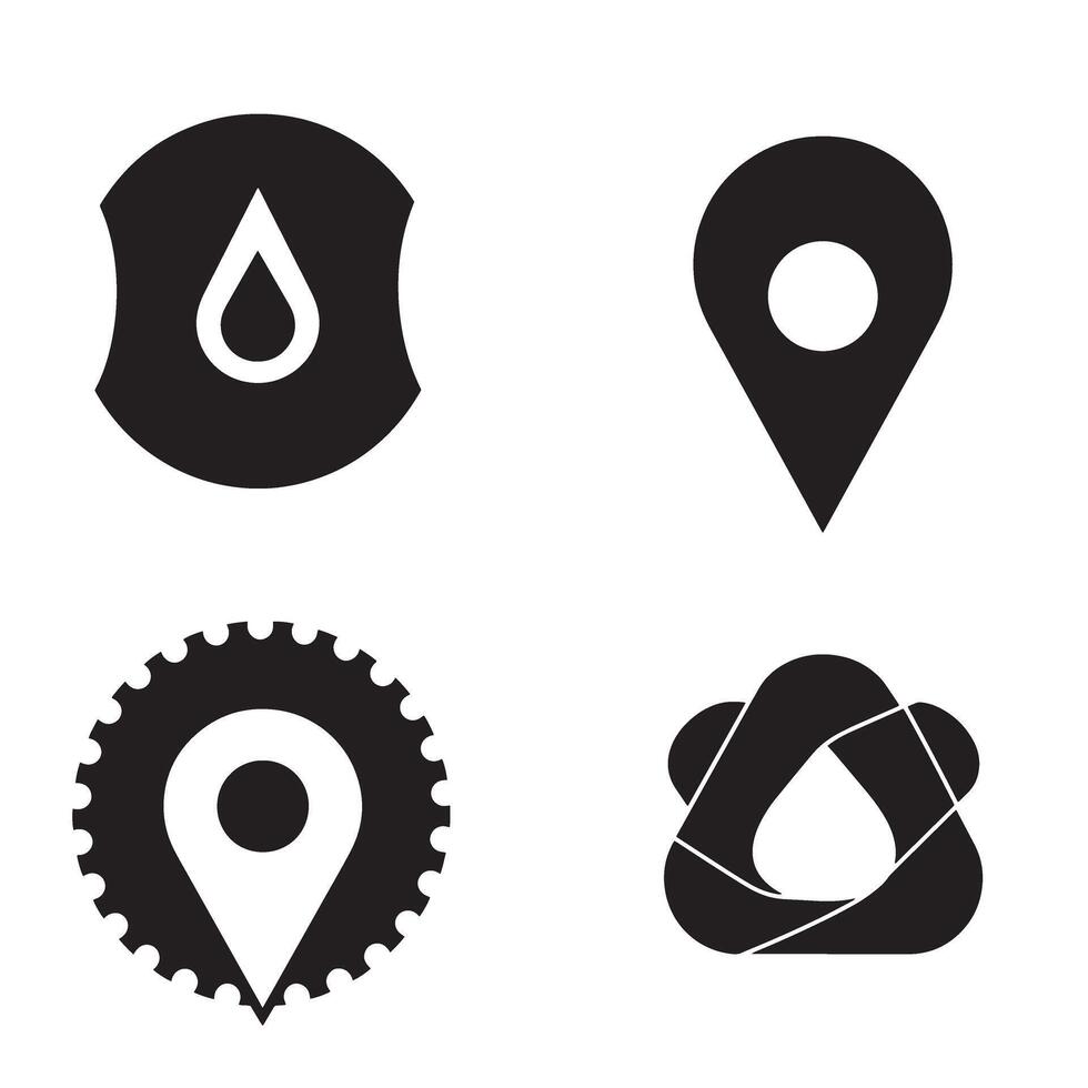 Four modern abstract black and white symbols representing icons of various forms and concepts vector