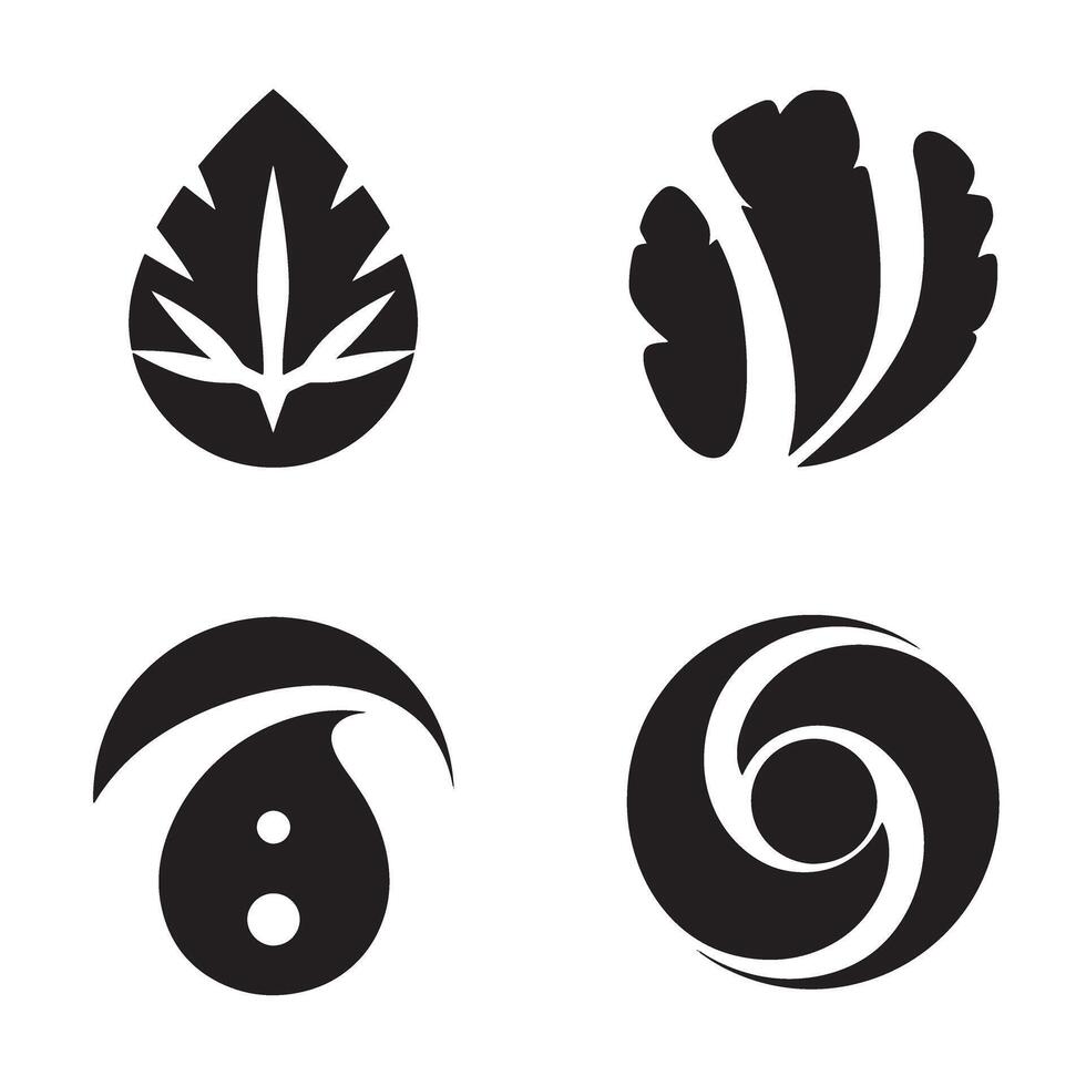 Abstract black and white graphic elements including leaves and decorative geometric shapes for design templates vector