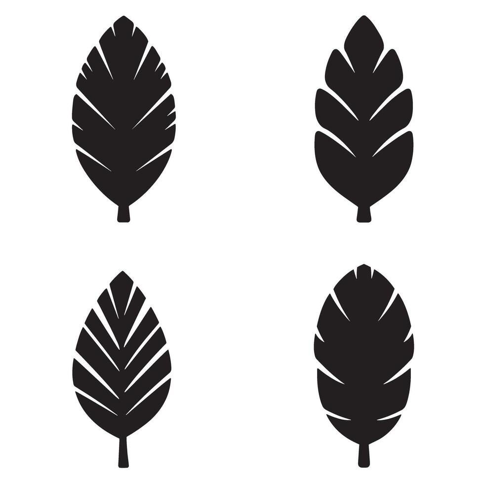 Four stylized black leaf shapes on white background showcasing natural elements and simplistic organic design concepts for versatile use. vector