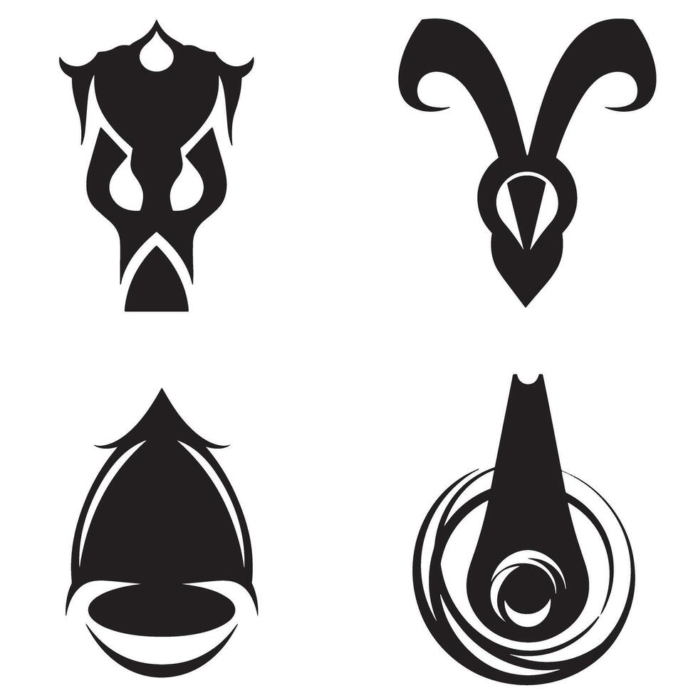 Four abstract and stylized decorative black shapes on a white background suitable for logos and design elements vector