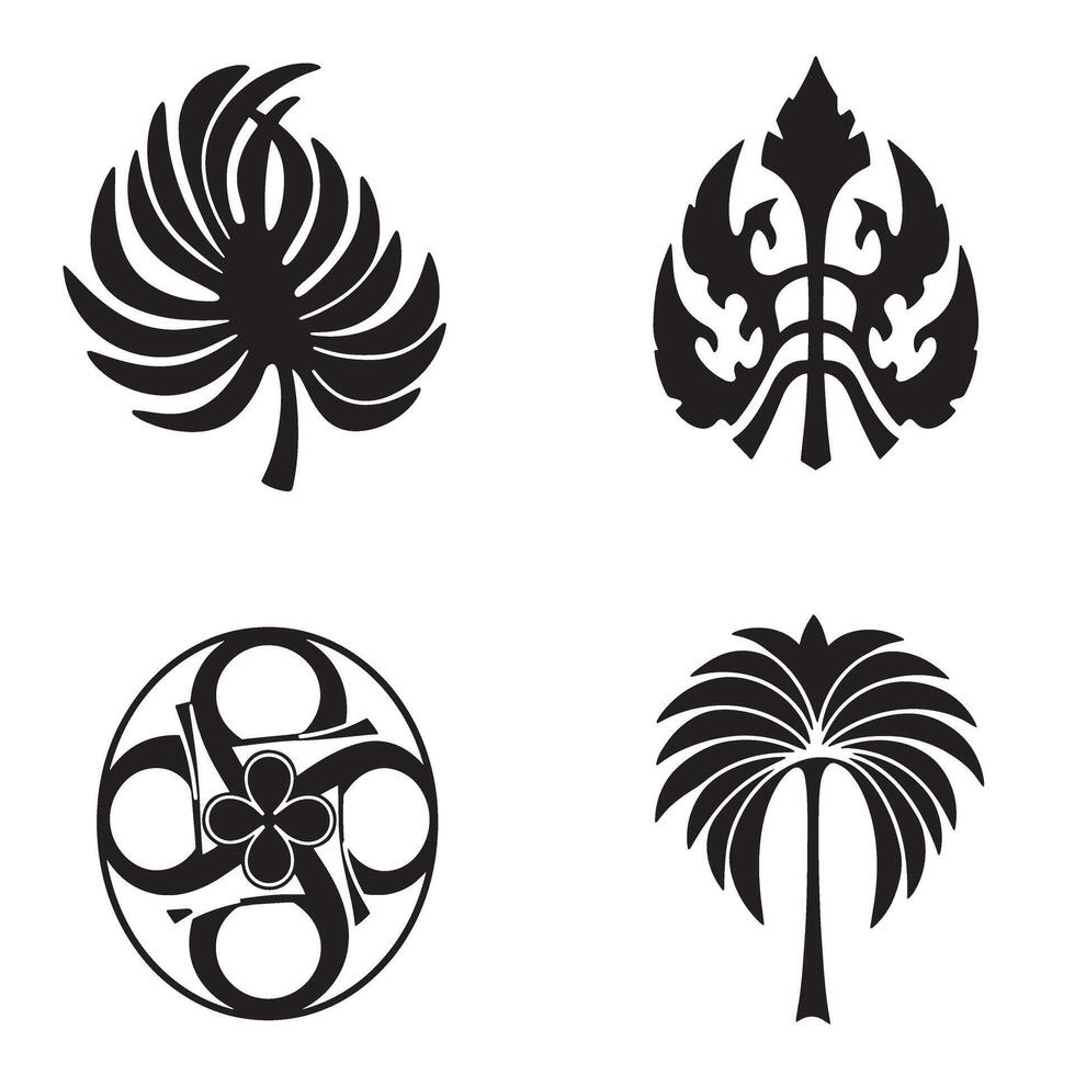A collection of elegant black and white botanical elements featuring diverse leaf and floral designs for decorative purposes vector