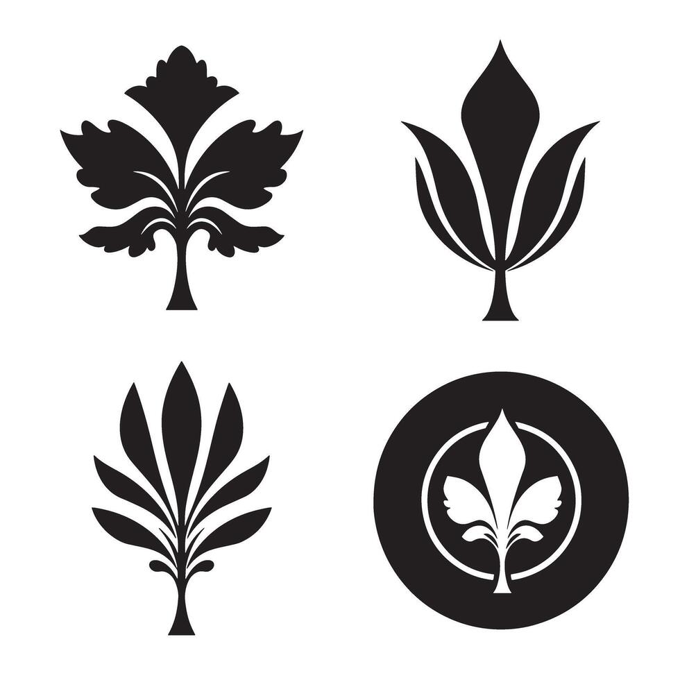 Elegant black and white botanical leaf design elements suitable for various decorative design projects. vector