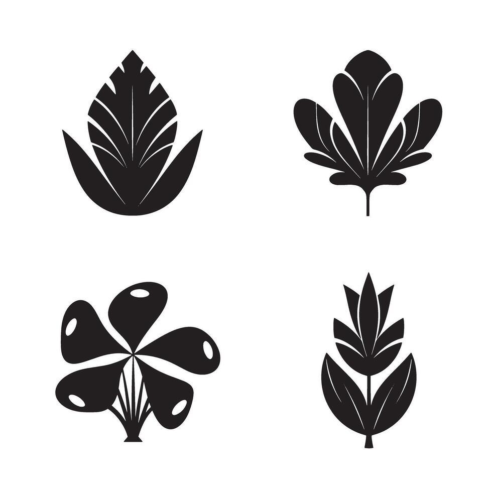 Four stylish black and white abstract botanical elements perfect for design and decorative projects on white background. vector