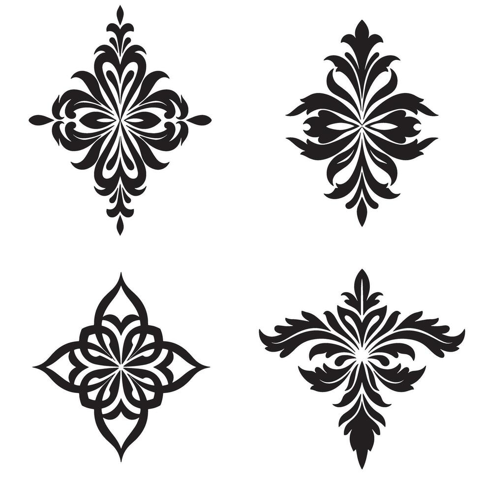 Collection of four elegant black and white floral ornamental designs on a clean white background for decorative projects vector