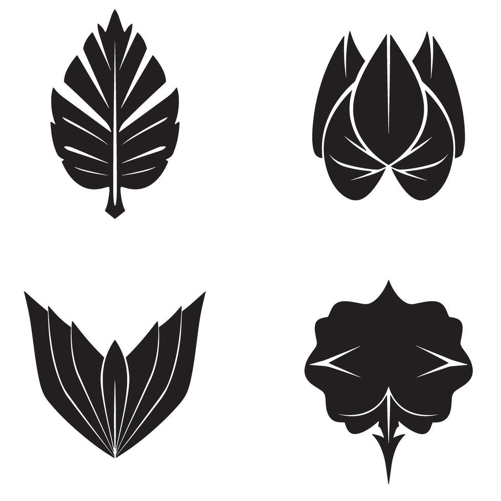 illustration set of four stylized black leaf shapes for nature and botanical design elements vector