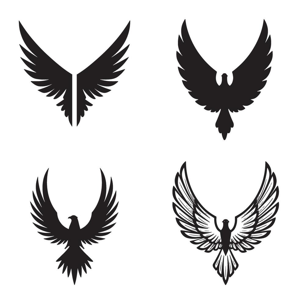 Collection of stylized bird wing and eagle silhouette logos for design and branding concepts vector