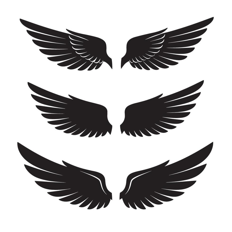 Collection of stylized black wing silhouettes arranged in a vertical composition for artistic and decorative purposes vector